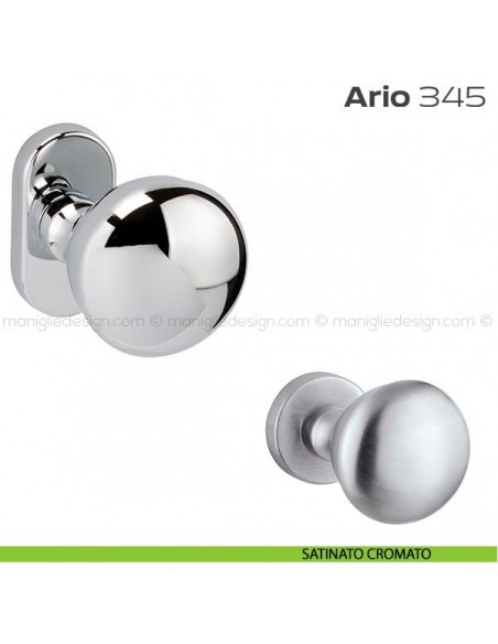 Pomolo per porta fisso 345 Ario Reguitti con rosetta ovale satinato cromato