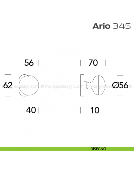 Pomolo per porta fisso 345 Ario Reguitti con rosetta ovale disegno