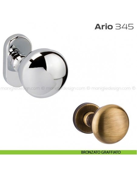 Pomolo per porta girevole 345 Ario Reguitti con rosetta ovale bronzato graffiato
