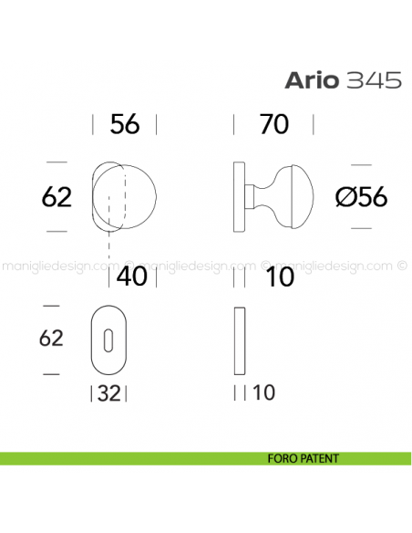 Pomolo per porta girevole 345 Ario Reguitti con rosetta ovale foro patent