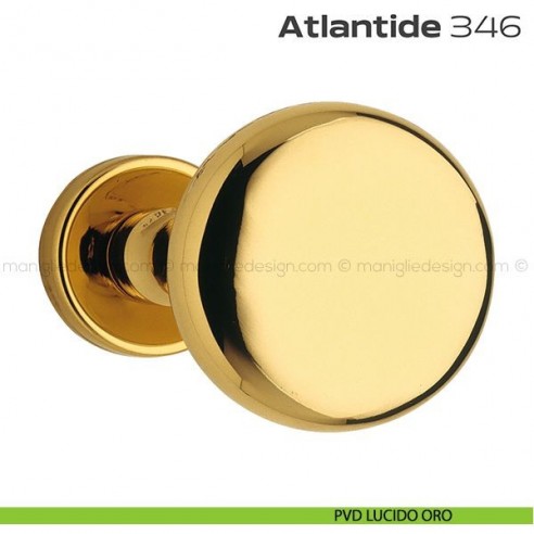 Pomolo per porta fisso 346 Atlantide Reguitti con rosetta tonda PVD lucido oro