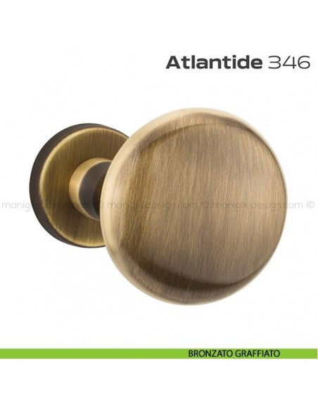 Pomolo per porta fisso 346 Atlantide Reguitti con rosetta tonda bronzato graffiato