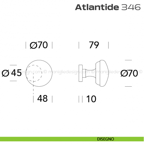 Pomolo per porta fisso 346 Atlantide Reguitti con rosetta tonda disegno