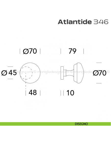 Pomolo per porta fisso 346 Atlantide Reguitti con rosetta tonda disegno