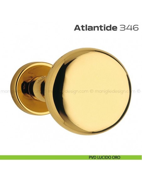 Pomolo per porta girevole 346 Atlantide Reguitti con rosetta tonda PVD lucido oro