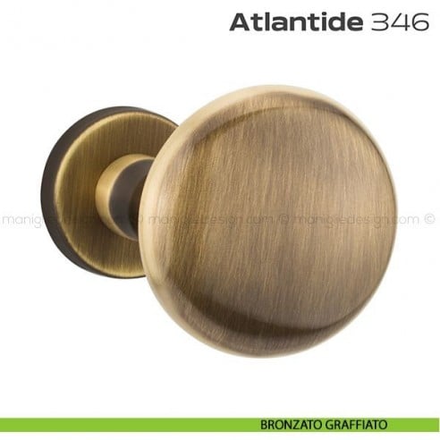 Pomolo per porta girevole 346 Atlantide Reguitti con rosetta tonda bronzato graffiato