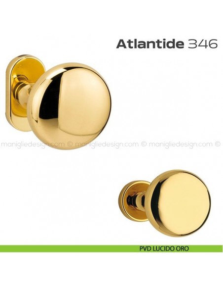 Pomolo per porta fisso 346 Atlantide Reguitti con rosetta ovale PVD lucido oro