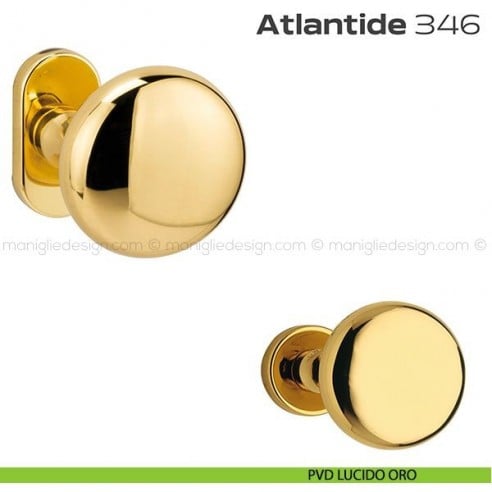 Pomolo per porta girevole 346 Atlantide Reguitti con rosetta ovale PVD lucido oro