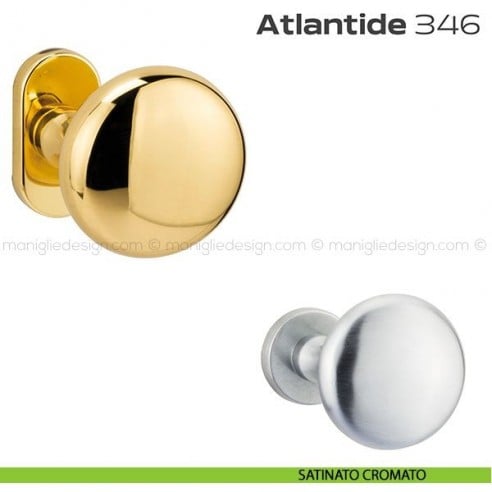Pomolo per porta girevole 346 Atlantide Reguitti con rosetta ovale satinato cromato