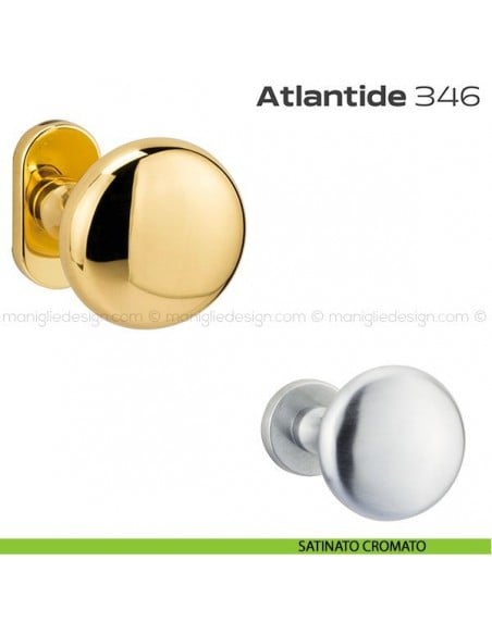 Pomolo per porta girevole 346 Atlantide Reguitti con rosetta ovale satinato cromato