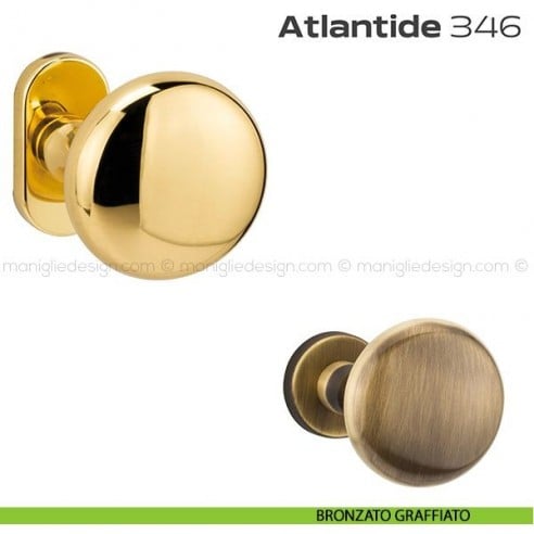 Pomolo per porta girevole 346 Atlantide Reguitti con rosetta ovale bronzato graffiato