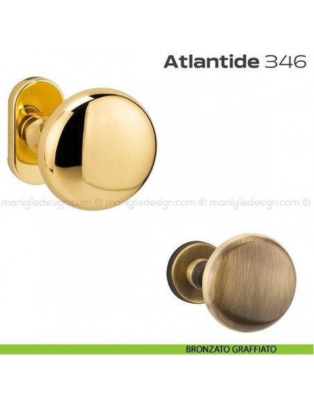 Pomolo per porta girevole 346 Atlantide Reguitti con rosetta ovale bronzato graffiato