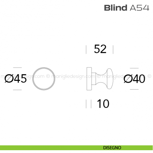 Pomolo per porta fisso A54 Blind Reguitti con rosetta tonda disegno