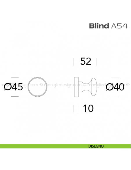 Pomolo per porta fisso A54 Blind Reguitti con rosetta tonda disegno