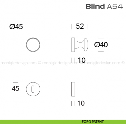 Pomolo per porta girevole A54 Blind Reguitti con rosetta tonda foro patent