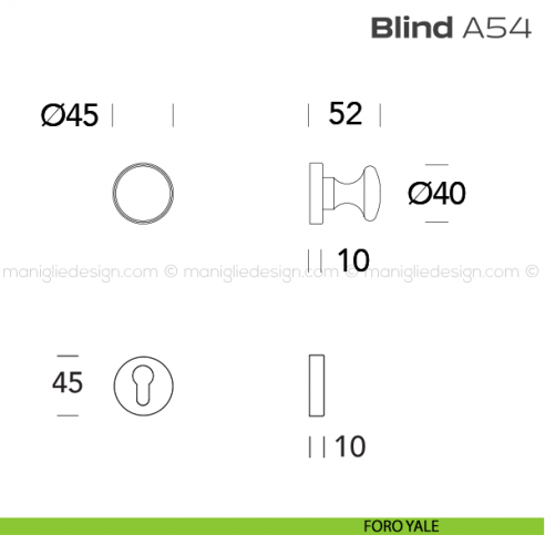 Pomolo per porta girevole A54 Blind Reguitti con rosetta tonda foro yale