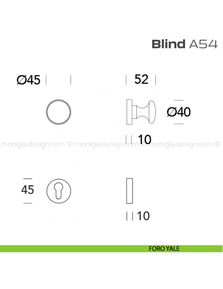 Pomolo per porta girevole A54 Blind Reguitti con rosetta tonda foro yale
