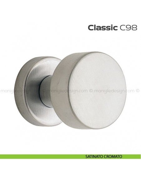 Pomolo per porta fisso C98 Classic Reguitti con rosetta tonda satinato cromato