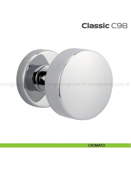 Pomolo per porta fisso C98 Classic Reguitti con rosetta tonda cromato
