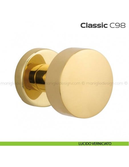 Pomolo per porta fisso C98 Classic Reguitti con rosetta tonda lucido verniciato