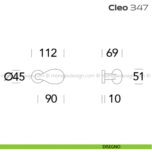 Pomolo per porta fisso 347 Cleo Reguitti con rosetta tonda disegno