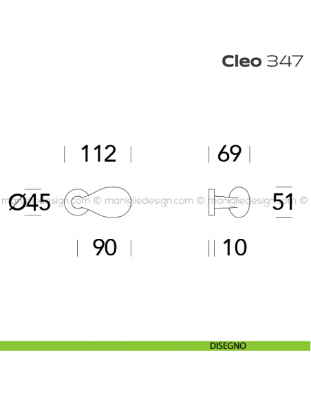 Pomolo per porta fisso 347 Cleo Reguitti con rosetta tonda disegno