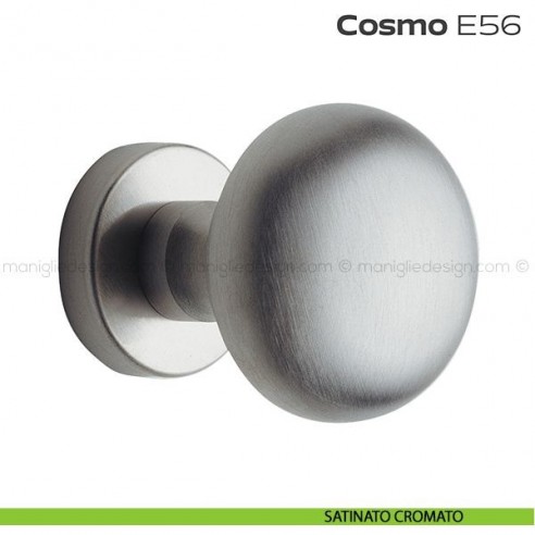 Pomolo per porta fisso E56 Cosmo Reguitti diametro 55 mm rosetta tonda a pressione satinato cromato