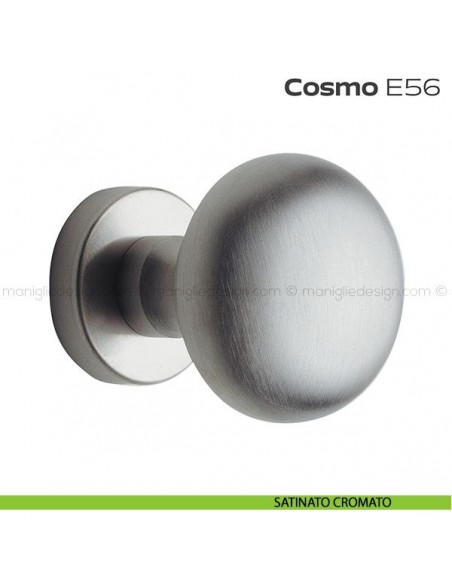 Pomolo per porta fisso E56 Cosmo Reguitti diametro 55 mm rosetta tonda a pressione satinato cromato