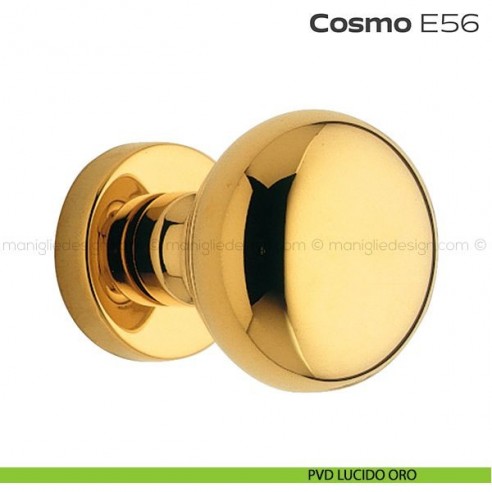 Pomolo per porta fisso E56 Cosmo Reguitti diametro 55 mm rosetta tonda a pressione PVD lucido oro