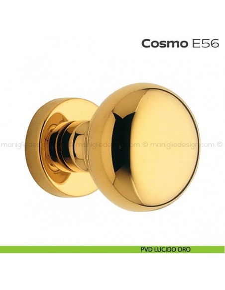 Pomolo per porta fisso E56 Cosmo Reguitti diametro 55 mm rosetta tonda a pressione PVD lucido oro