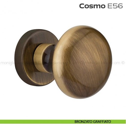 Pomolo per porta fisso E56 Cosmo Reguitti diametro 55 mm rosetta tonda a pressione bronzato graffiato