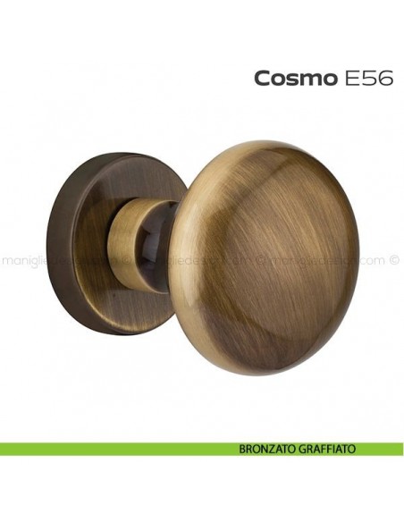 Pomolo per porta fisso E56 Cosmo Reguitti diametro 55 mm rosetta tonda a pressione bronzato graffiato