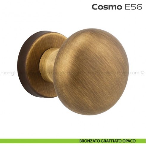 Pomolo per porta fisso E56 Cosmo Reguitti diametro 55 mm rosetta tonda a pressione bronzato graffiato opaco