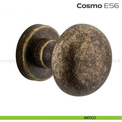 Pomolo per porta fisso E56 Cosmo Reguitti diametro 55 mm rosetta tonda a pressione antico
