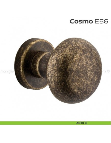 Pomolo per porta fisso E56 Cosmo Reguitti diametro 55 mm rosetta tonda a pressione antico