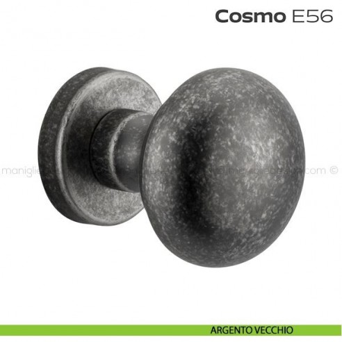 Pomolo per porta fisso E56 Cosmo Reguitti diametro 55 mm rosetta tonda a pressione argento vecchio