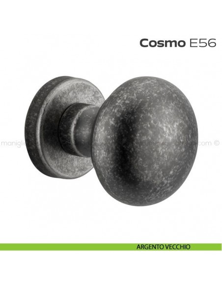 Pomolo per porta fisso E56 Cosmo Reguitti diametro 55 mm rosetta tonda a pressione argento vecchio
