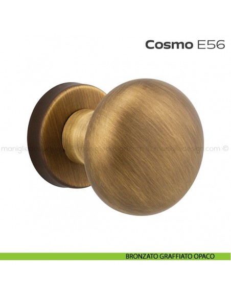Pomolo per porta girevole E56 Cosmo Reguitti con rosetta tonda a pressione bronzato graffiato opaco