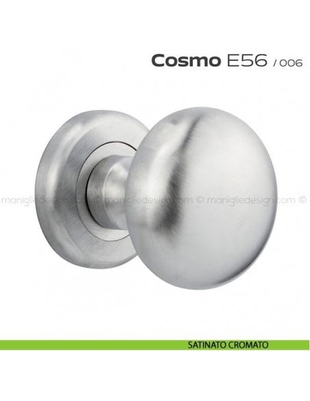 Pomolo per porta girevole E56 Cosmo Reguitti con rosetta tonda ad avvitare satinato cromato