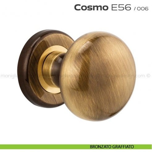 Pomolo per porta girevole E56 Cosmo Reguitti con rosetta tonda ad avvitare bronzato graffiato