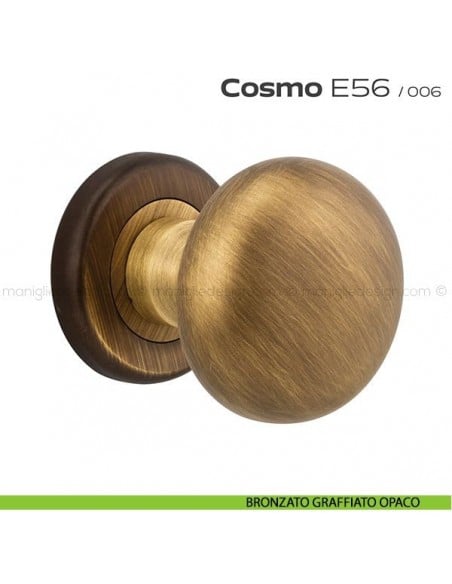 Pomolo per porta girevole E56 Cosmo Reguitti con rosetta tonda ad avvitare bronzato graffiato opaco