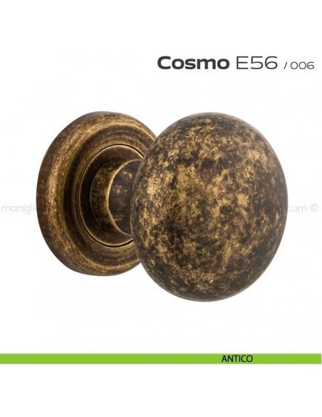 Pomolo per porta girevole E56 Cosmo Reguitti con rosetta tonda ad avvitare antico
