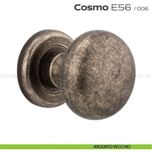 Pomolo per porta girevole E56 Cosmo Reguitti con rosetta tonda ad avvitare argento vecchio