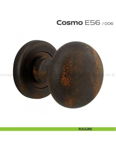Pomolo per porta girevole E56 Cosmo Reguitti con rosetta tonda ad avvitare ruggine