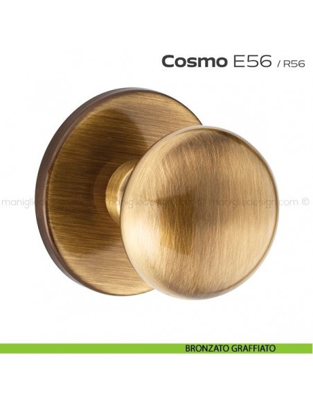 Pomolo per porta fisso E56 Cosmo Reguitti con rosetta diametro 70 mm bronzato graffiato