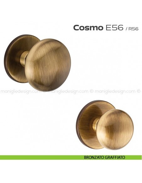 Pomolo per porta fisso E56 Cosmo Reguitti con rosetta diametro 71 mm bronzato graffiato