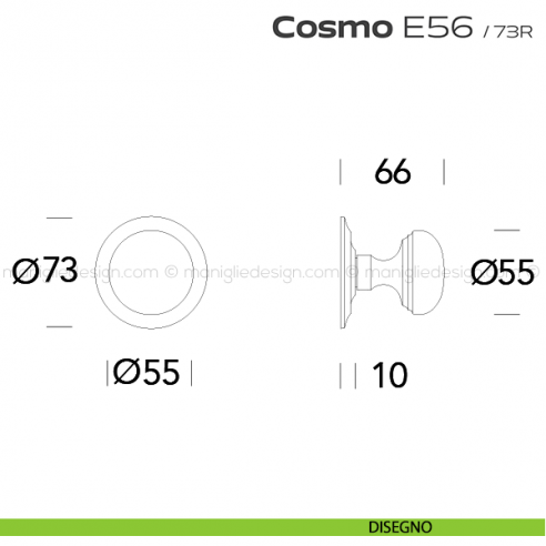 Pomolo fisso diametro 55 mm per porta E56 Cosmo Reguitti disegno