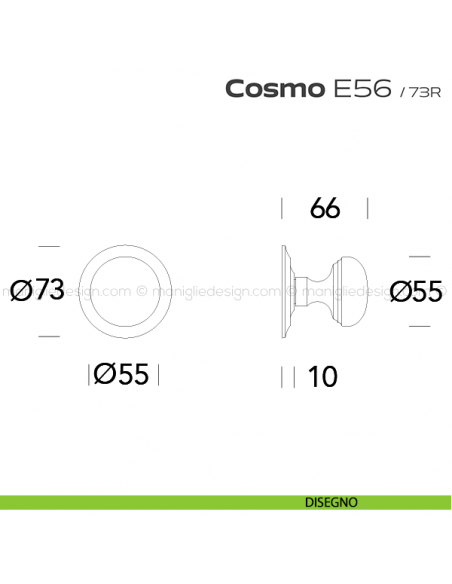 Pomolo fisso diametro 55 mm per porta E56 Cosmo Reguitti disegno