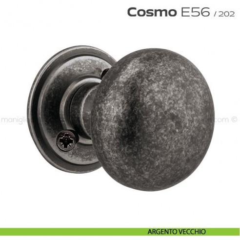 Pomolo per porta girevole E56 Cosmo Reguitti con viti a vista argento vecchio