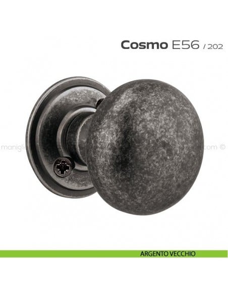 Pomolo per porta girevole E56 Cosmo Reguitti con viti a vista argento vecchio